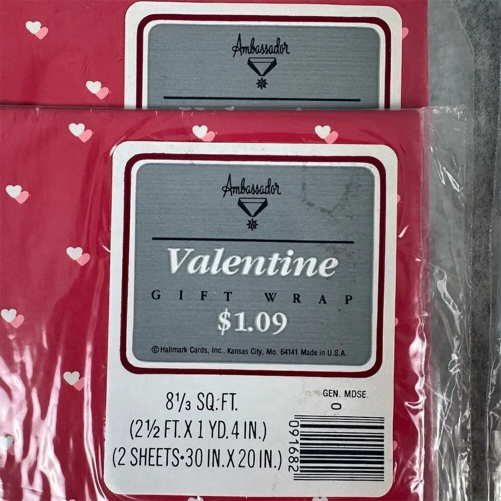 Ambassador Vintage Valentine's Day Heart Gift Wrap Paper Sheets Red 6 Pack